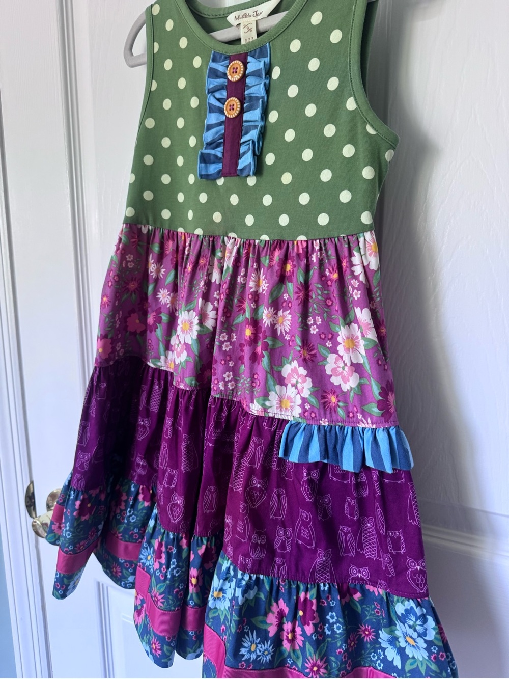Matilda Jane Green Polka Dot & Floral Tiered Dress with Purple Accents - Picture 3 of 4